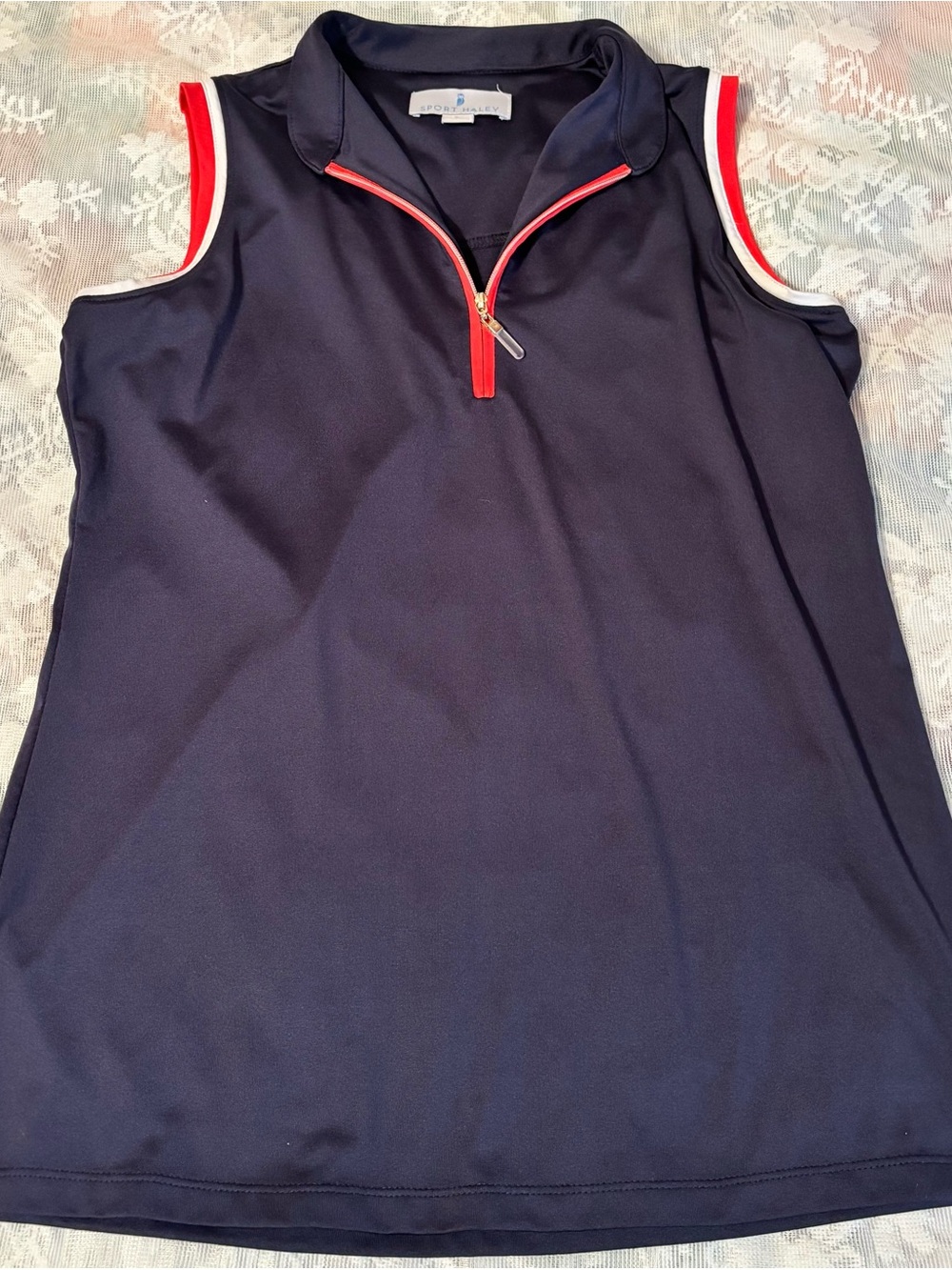 Sport Haley Women's Sleeveless 1/4 Zip Collared Golf Tank S Navy Red White
